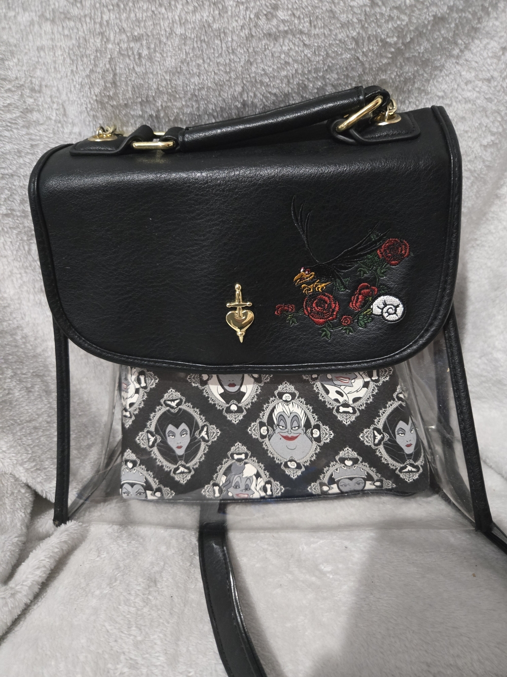 Black Embroidered Disney Villians Crossbody Bag